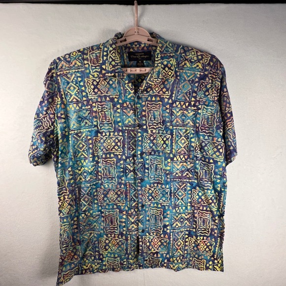 Pete Huntington Other - Pete Huntington Bali Mens XL Blue Tribal Batik Hawaiian Shirt Handcrafted Cotton